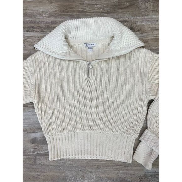 Athleta Alder Chunky Cable Knit Sweater Cream Sz L - Picture 5 of 11